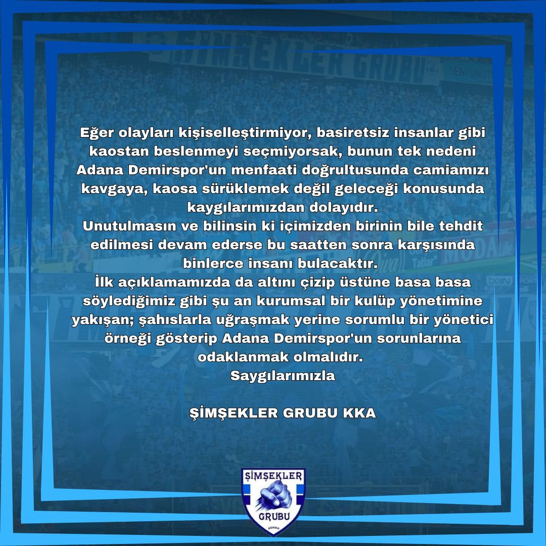 Bizim derdimiz sadece tribün de sağlam olmak değil sahada sağlam bi ADANA DEMİRSPOR görmek..ADANA DEMİRSPOR büyük cümlesinden de BÜYÜKTÜR..!!!