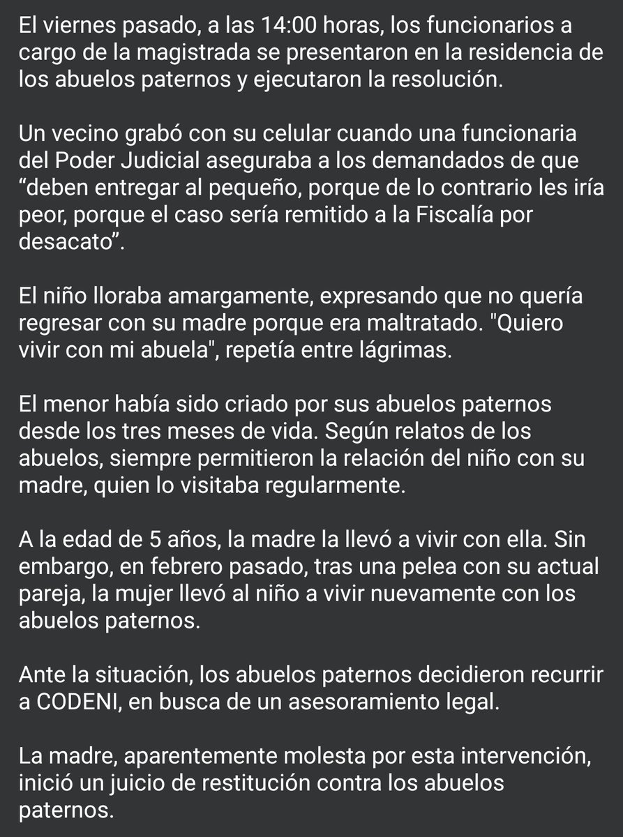 jfergo86's tweet photo. Desgarrador llanto de niño criado por abuelos al ser obligado por jueza a vivir con la madre.
Que onda este procedimiento sres @MINNAParaguay, el niño está gritando, está pidiendo ayuda.
Donde esta el interés de salvaguardar la infancia. https://t.co/eBuzhEf6t2