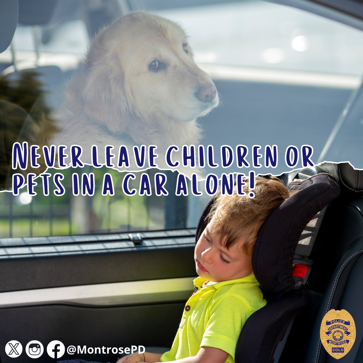 It’s positively scorching, but even when it doesn’t feel that hot outside the temperature inside a vehicle can rise to deadly levels quickly. Children &amp; pets left inside can succumb to heat exhaustion &amp; heat stroke.
Never leave children and pets in a car alone.