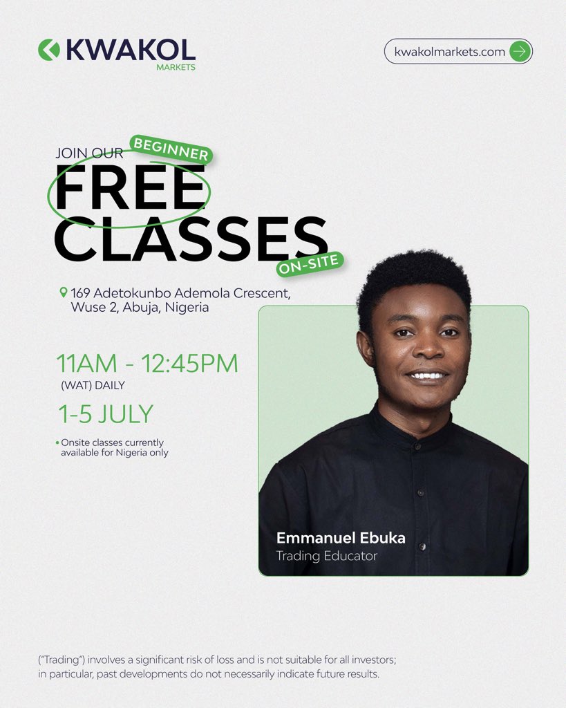 Are you ready to learn how to trade like a pro?

Kwakol Markets is offering free beginner classes on Forex trading and more. 

Don’t miss this opportunity to unlock the world of trading.

Register now at kwakolmarkets.com or bit.ly/2024KwakolAcad…

Limited seats available!