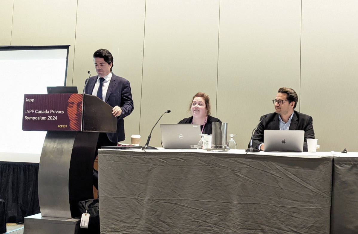 the_iapp's tweet photo. “Quebec’s Law 25 Turns One: Keeping Ours Eyes on the Privacy Puck” with panelists Naomi Ayotte (@CAI_Quebec), @AntoineGuilmain (@gowlingwlg) and @f_mb (@uOttawa) at #CPS24 https://t.co/xEFZQSzGlI