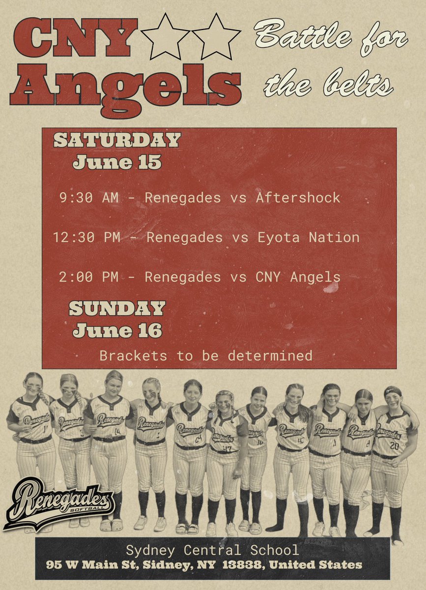 coachdailey_'s tweet photo. The Renegades are back in action June 15th and 16th when they travel to Sydney NY for the Battle for the belts hosted by the CNY Angels https://t.co/sDtbVr3P10