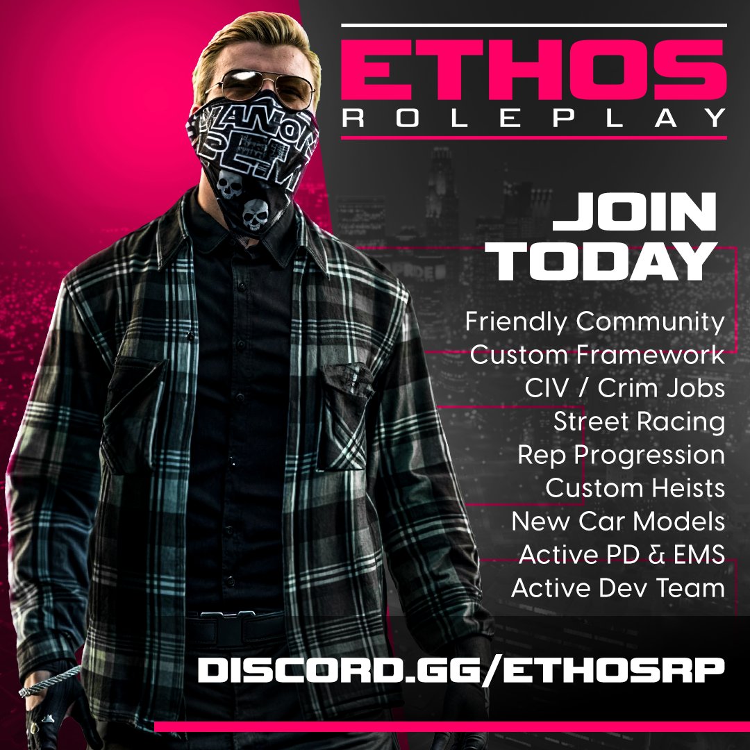 EthosRoleplay's tweet photo. Dive into an immersive RP experience with...
CIV/Crim Jobs | Racing | Heists | New Car Models | Active PD &amp; EMS | Friendly Community.... &amp; Much More!

Ready to start your adventure?
Click here 👉 https://t.co/VgAQiSeKS9

#GTA #GTARP #Roleplay #EthosRP #GamingCommunity #RPServer https://t.co/khrvVkLpUH