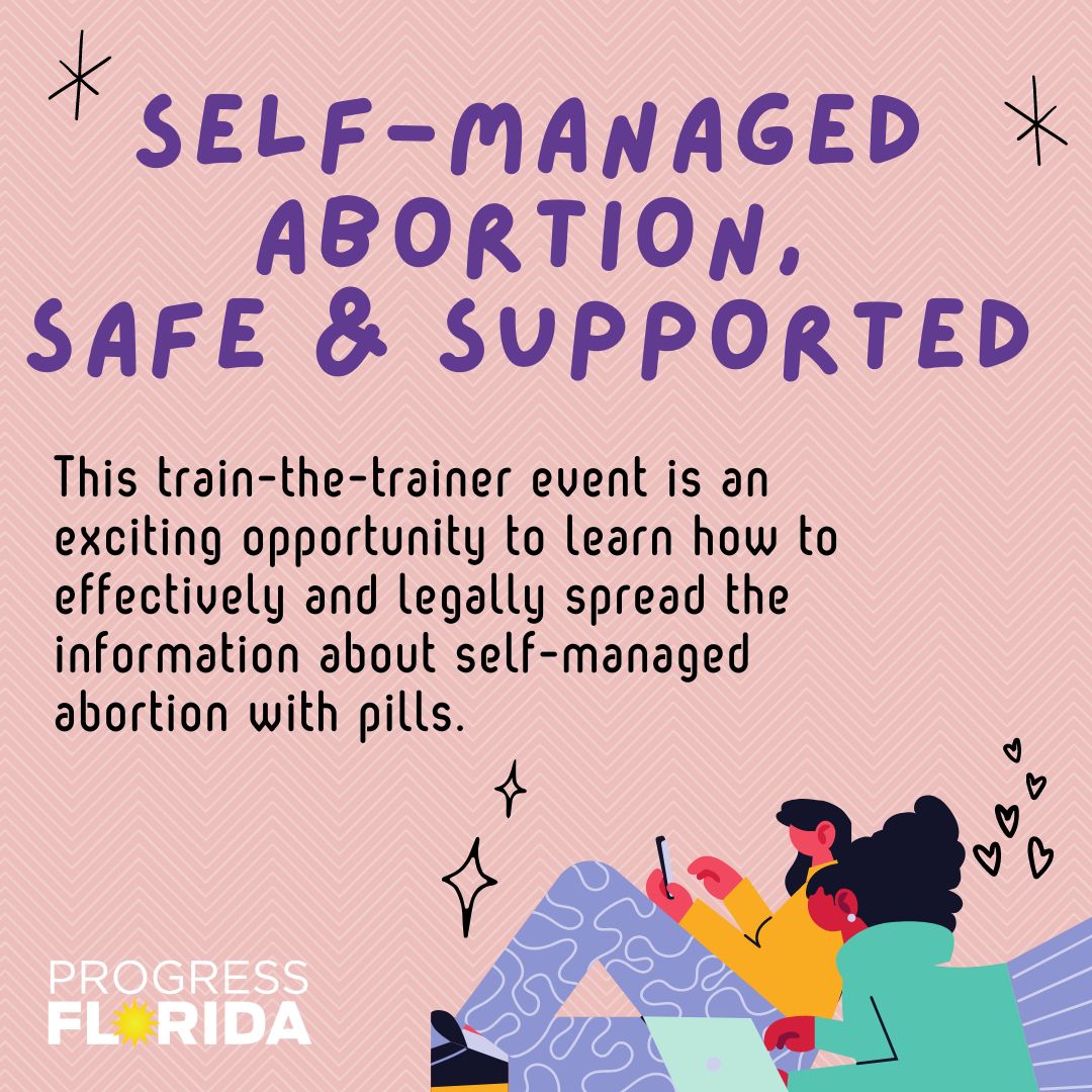 FLReproFreedom's tweet photo. Self Managed Abortion is:
Safe ✅
Effective ✅
With FL doctors now operating under a near-total ban, it’s time to learn about how Americans are getting abortion #PillsByMail and #SelfManagedAbortion at home. Join this train-the-trainer training!
https://t.co/ieAFvZQjwN https://t.co/dDwCvNTD1x