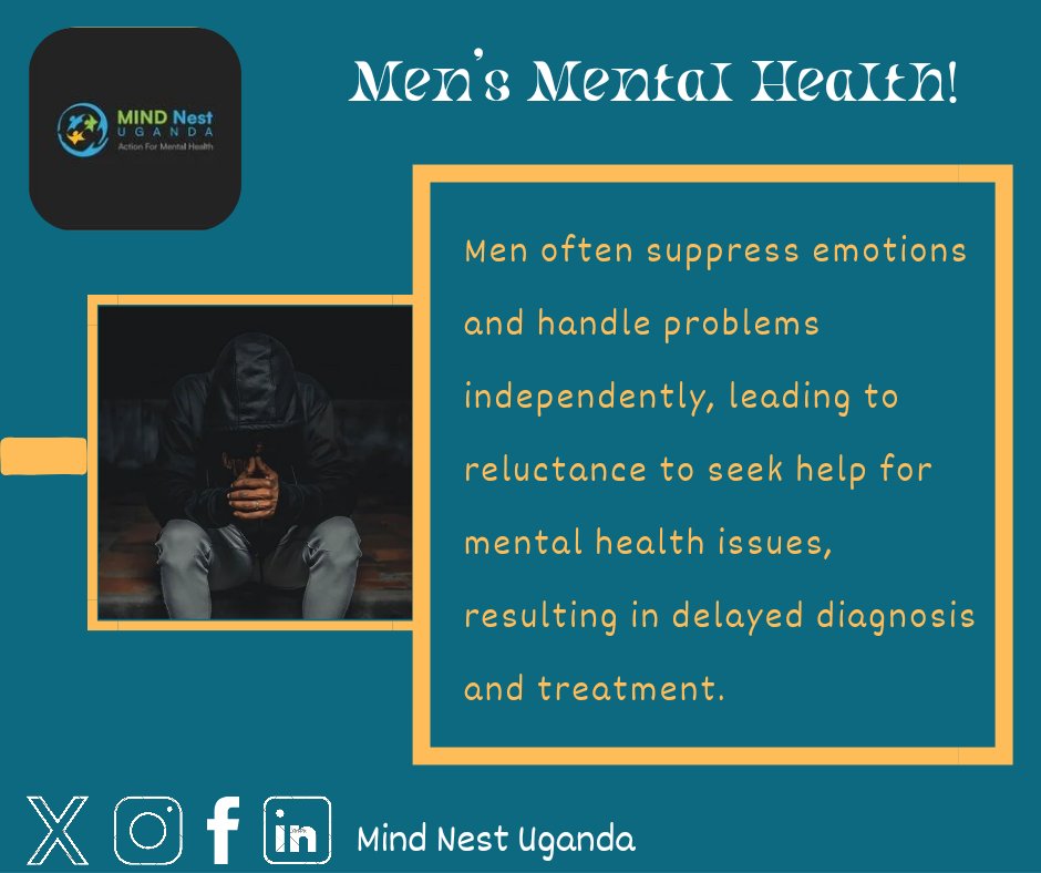 Men tend to bottle up feelings and go it alone.

#themindnest 
#mensmentalhealth 
#supportmen
#speakup