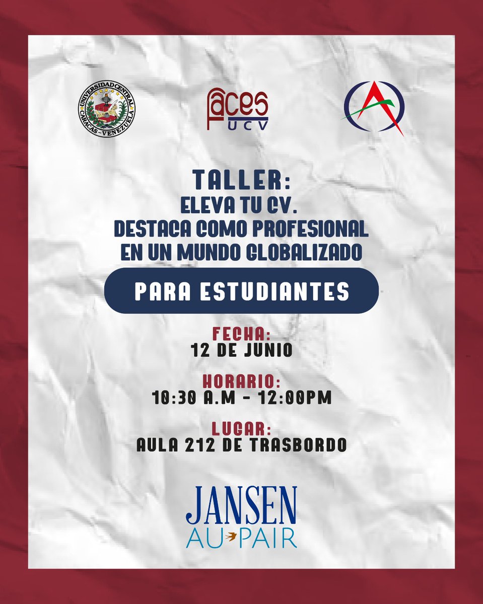 📌 Los invitamos a participar en el taller Eleva tu CV 

#UCV #EAC #CV #DesarrolloProfesional