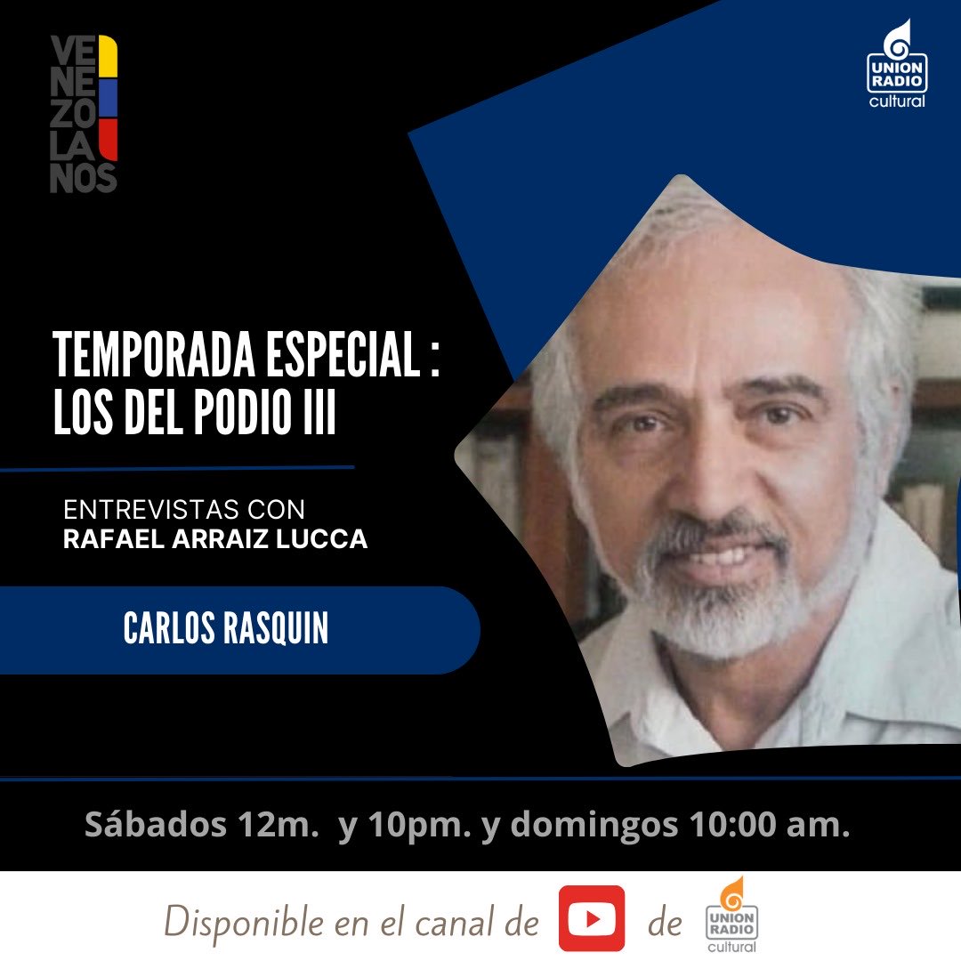 ¡Nuevo programa ! 📻

Ya está disponible en YouTube la entrevista que realizó el profesor <a href="/rafael/">Rafael Guerrero</a>.arraiz a Carlos Rasquin en el programa Venezolanos para la tercera temporada de la serie “Los del Podio”.
youtu.be/5Kgmp7ZUqww?si…