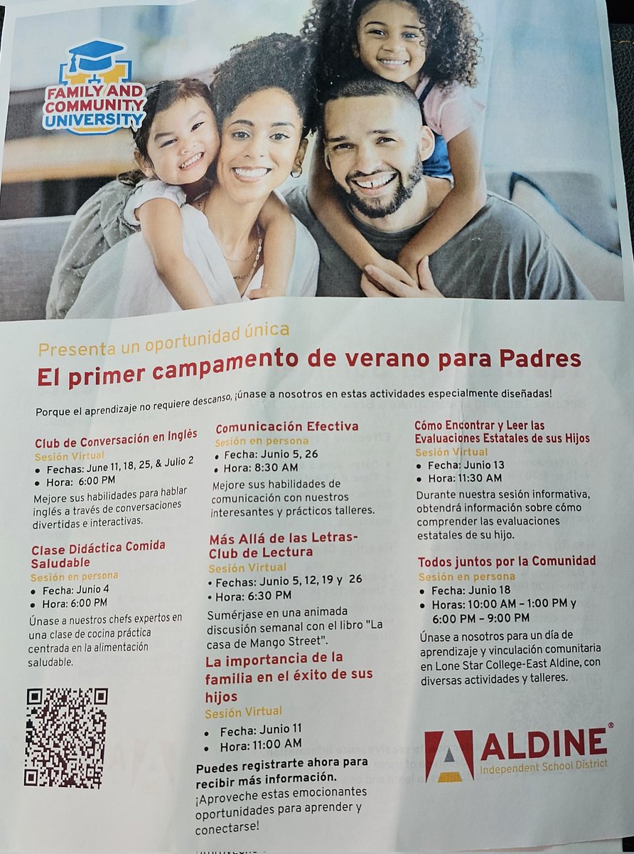 Did you know that <a href="/Aldine_FACE/">Aldine ISD Family and Community Engagement</a> is offering summer camp for parents? Check it out. <a href="/ReeceAcademy/">Reece Academy AISD✨</a>