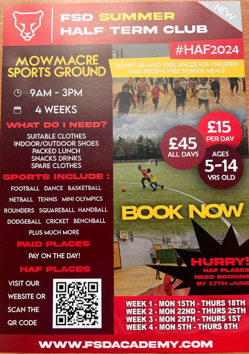 Is your child in receipt of Free School Meals? If the answer is ‘yes’ there are some spaces available at these two Summer Clubs at no cost 👍
