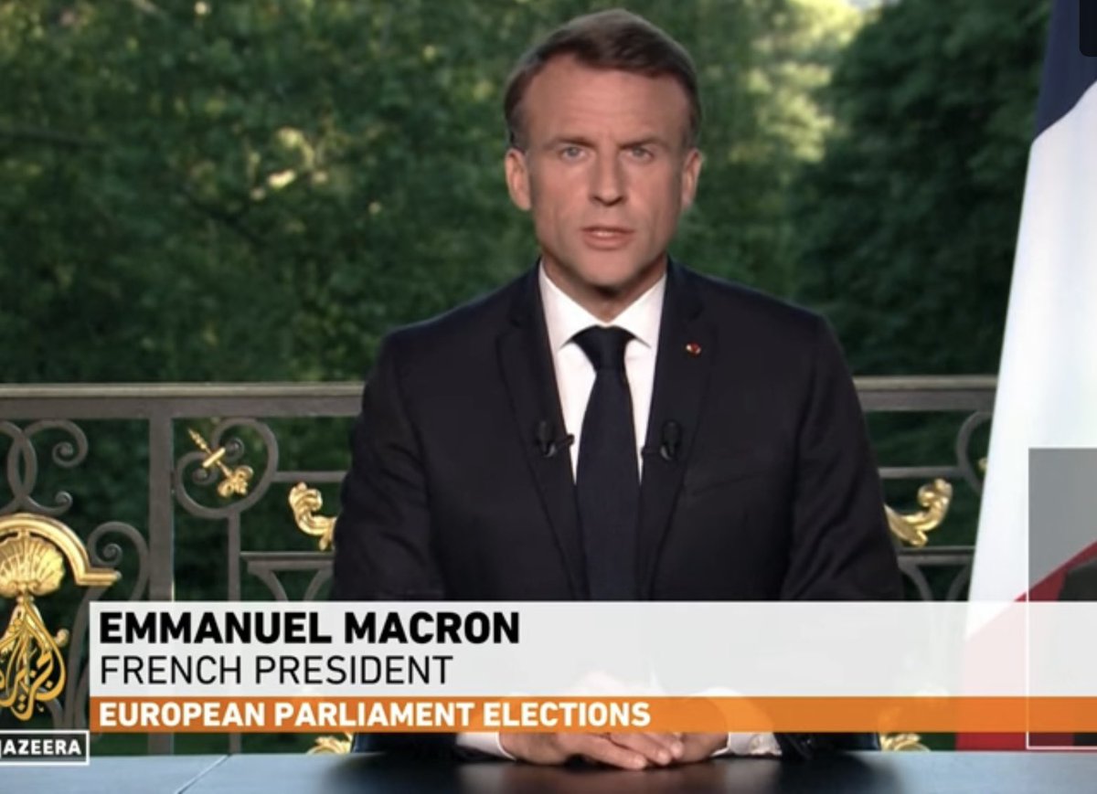 Well, few saw that coming. We report on #Macron’s snap election call after far-right #EUelection surge in #France <a href="/AJEnglish/">Al Jazeera English</a> @TristanAJE <a href="/JimmyHutcheon/">Jimmy Hutcheon</a> 

youtu.be/OObGzZmt0ts?si…