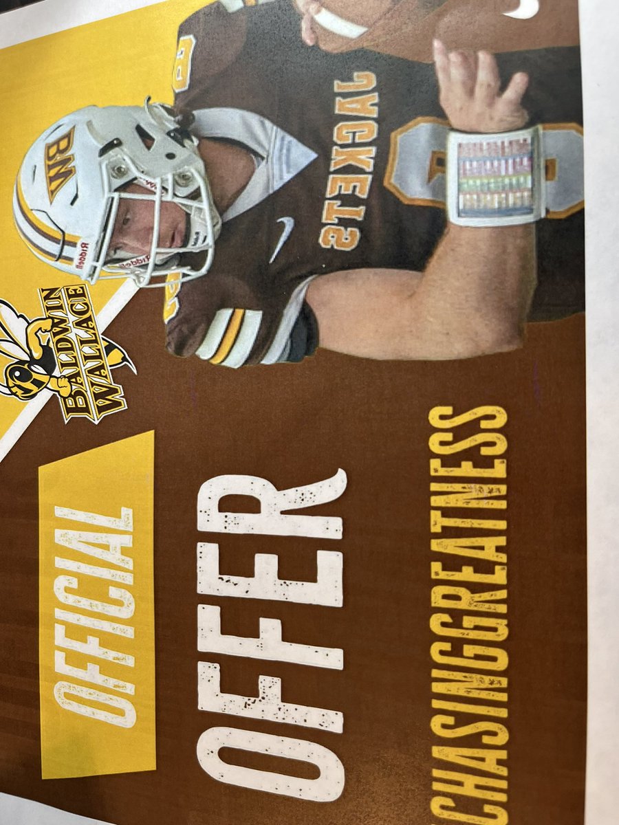 carterwolph1's tweet photo. After a great visit with @CoachHilvert ,I am proud to announce I have received my  first official offer to continue my academic and athletic career at Balwdin Wallace University!����🟡@CalvertAthletic @BaldwinWallace @coach_lento https://t.co/wvELAj73VC