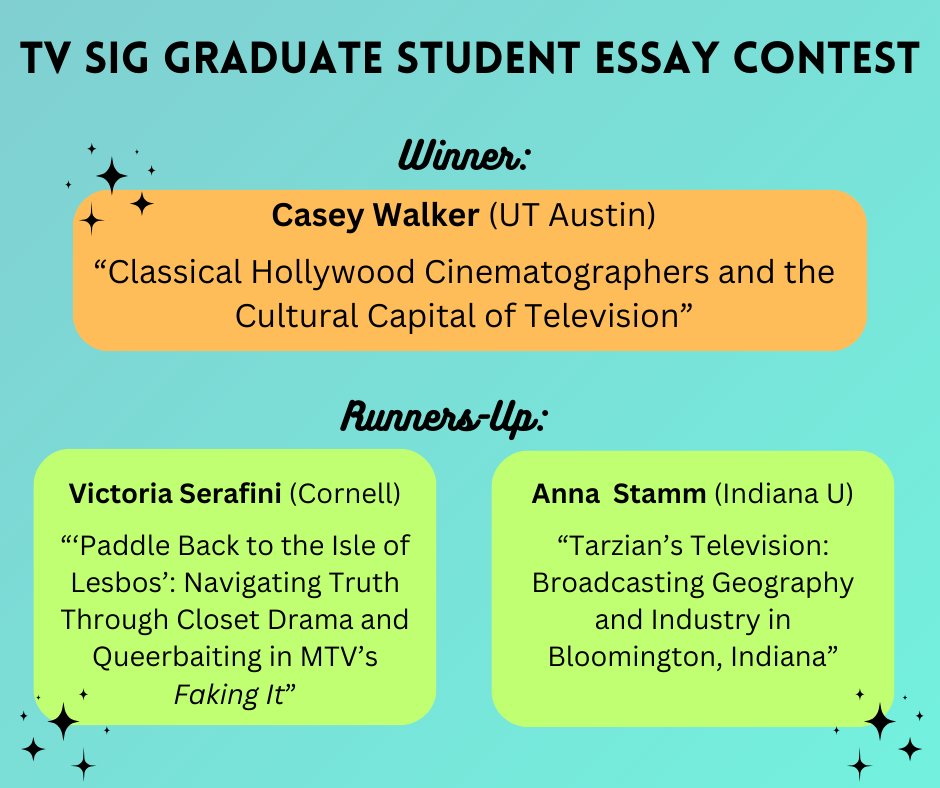 MoSchneids's tweet image. We&apos;re so excited to officially announce the winner + runners-up for the #SCMSTV SIG annual Grad Student Essay Contest! (Text in following tweets). The winning essay will be published in @NRFTSJournal , and the runners-up will receive expedited consideration. Many thanks to NRFTS!