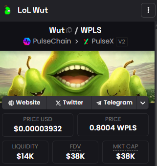 LolwutPulse's tweet photo. $Wut now has a updated Dexscreener 

@HoldDotFun Thanks for the listing. https://t.co/eK07W29NCQ