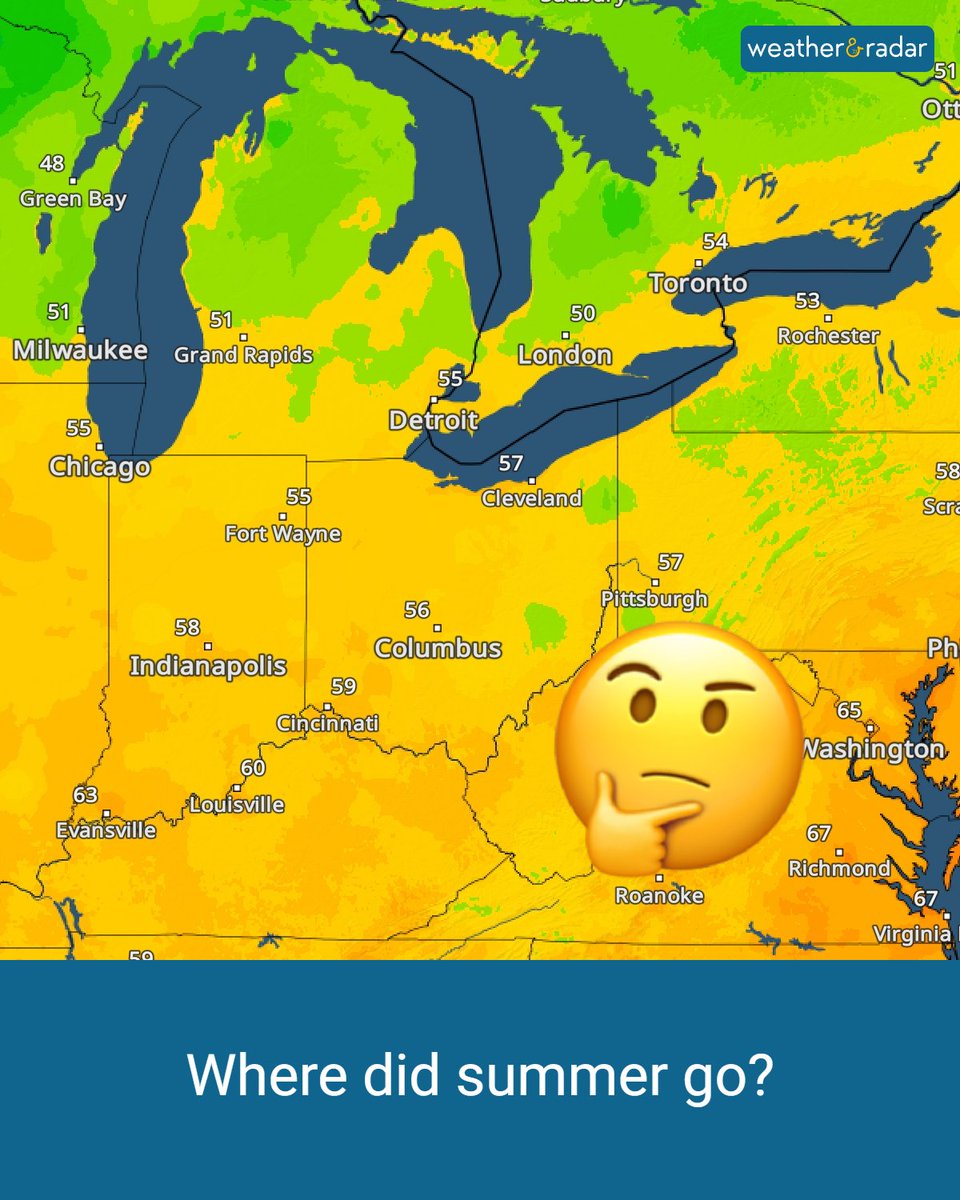 WeatherRadar_US's tweet photo. A cooldown has settled across the Midwest and Great Lakes region with today's highs only being in the 60s in a few spots. 

Check out our latest update on this roller coaster of weather. 👇👇
https://t.co/Sp6OCx1t5p

#rollercoasterweather #midwestweather #summerchill https://t.co/HlyqCGXBfx