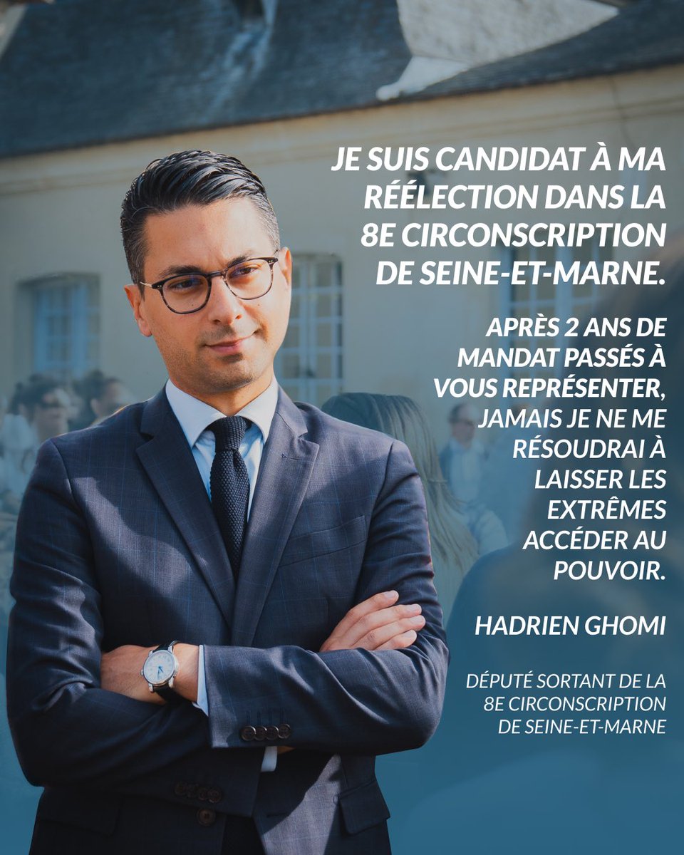 Le président de la République a fait le choix de dissoudre l’Assemblée nationale.

Jamais je ne me résoudrai à laisser les extrêmes accéder au pouvoir. 

Je serai candidat à ma réélection dans la 8e circonscription de Seine-et-Marne.

#Circo7708
