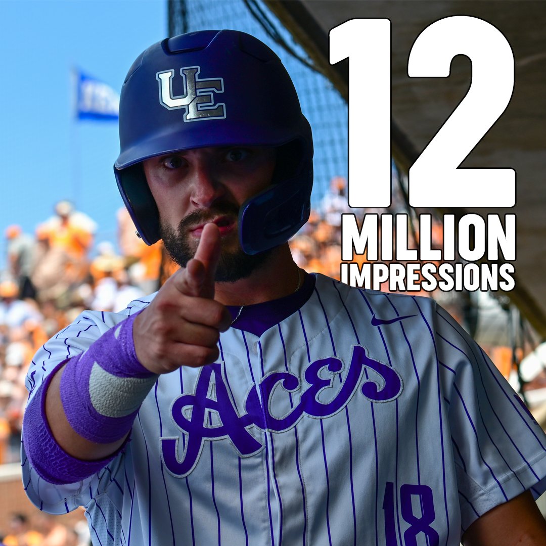 UEAthleticsBASE's tweet photo. 𝙏𝙝𝙚 𝙮𝙚𝙖𝙧 𝙤𝙛 𝙩𝙝𝙚 𝘼𝙘𝙚𝙨!

Since January 1, we've done over 1️⃣2️⃣ million impressions on X.  Not bad for a school of 2,100.

Thank you Ace Country for joining us on this ride!

⚾ #ForTheAces x #GUAC 🥑 https://t.co/oJeTValwzv