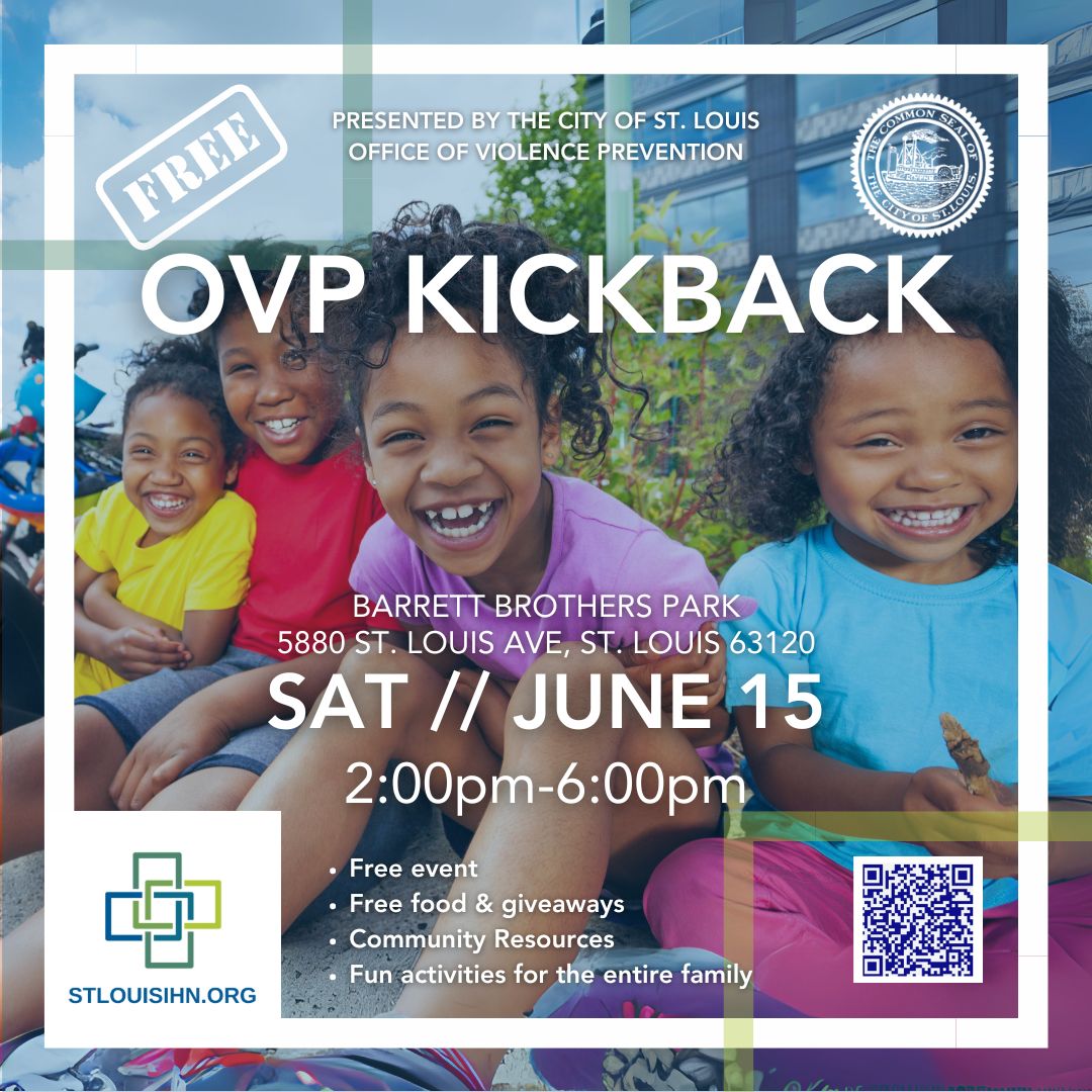 STL_IHN's tweet photo. Join us for #OVPKickback ! on SAT, 6/15, 2pm-6pm at Barrett Brothers Park (near 5880 St. Louis Ave.). This is a #FREEevent w/ music, entertainment, #familyfriendly activities + #community & #gunsafety resources. Stop by the #IHN table! #3StepsBack #DPS #RELINK #SaferCommunity https://t.co/GU3A8nTnCA