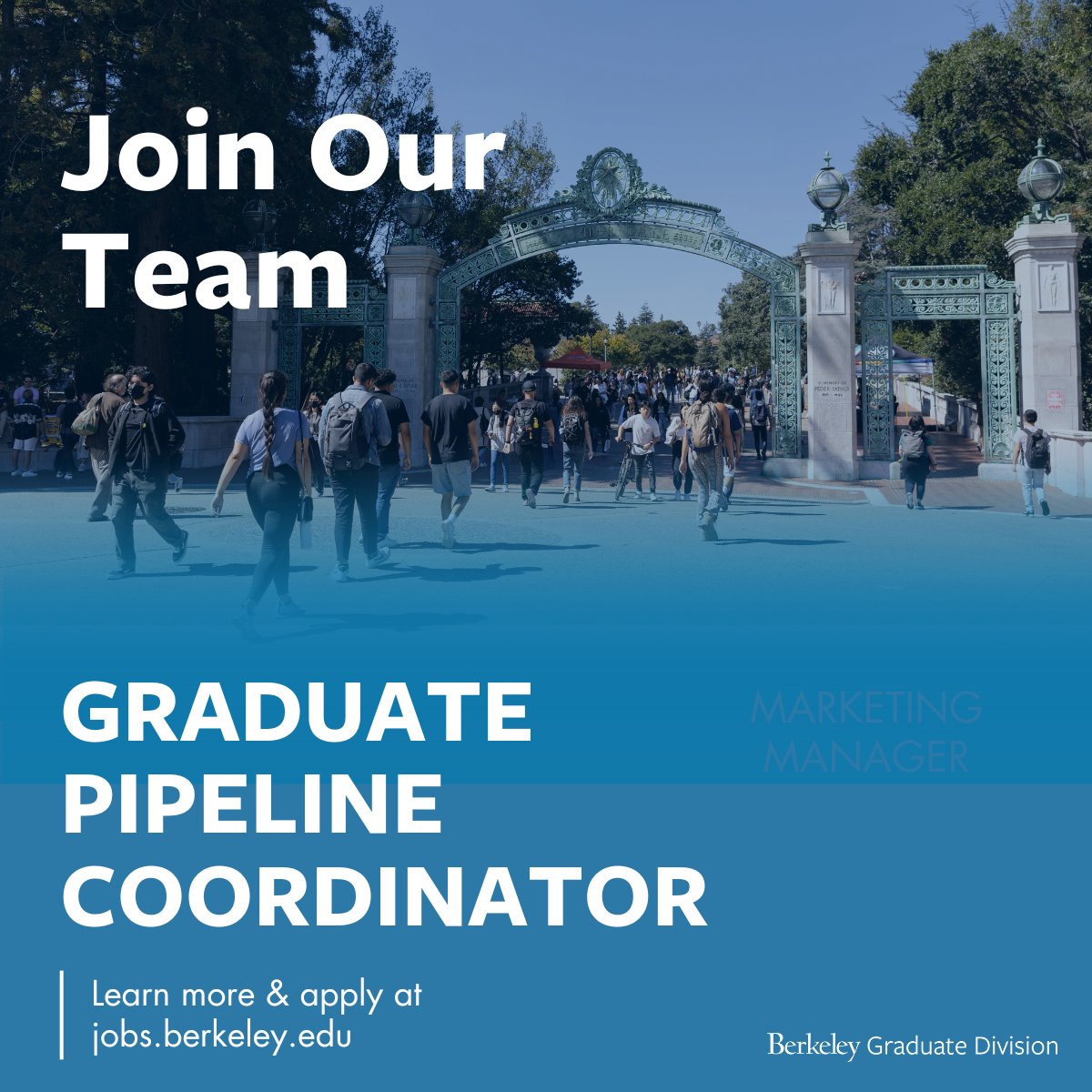 GradDivision's tweet photo. Join our team as a Graduate Pipeline Coordinator and help build pathways for underrepresented students interested in pursuing graduate education at Berkeley. Applications due no later than June 18, 2024. https://t.co/v66Ox0YyLH #job #hiring #nowhiring #higheredjob #UCBerkeley https://t.co/HrGS07SETB