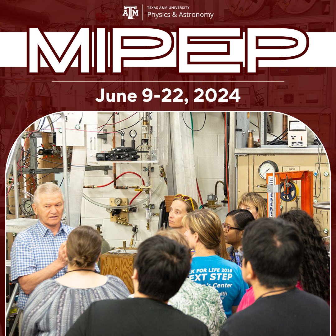 TAMUPhysAstr's tweet photo. This week is the Mitchell Institute Physics Enhancement Program (MIPEP)!!👩🔬⚛️😍
The program's goal is to help teachers develop a better understanding of physics that will enhance their classroom instruction and impact student performance in physics!
#TAMU #MIPEP #physics https://t.co/bPH6HPP6L9