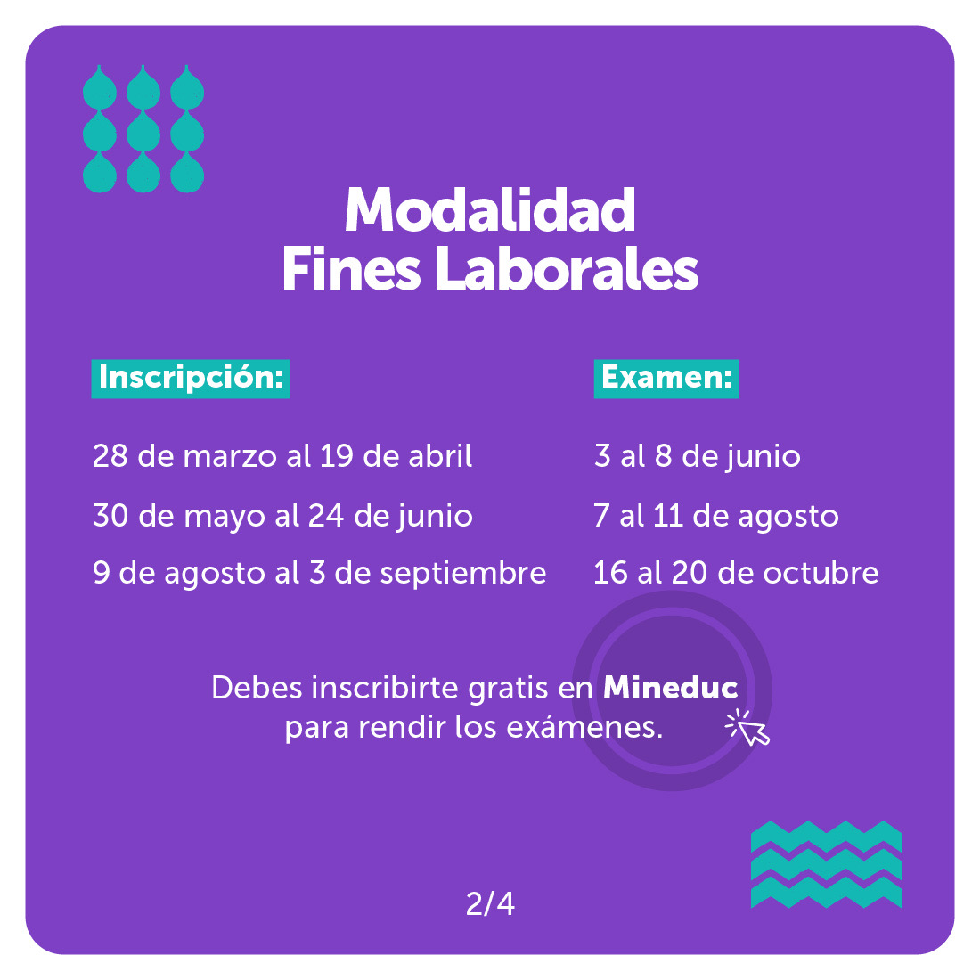 SENCECoquimbo's tweet photo. 🔴#Gradúate 🎓 | Conoce las fechas de inscripción y rendición de exámenes  libres para completar tu educación media 👩🏻‍🎓🧑🏻‍🎓,  en dos modalidades: 
🔹 Fines laborales
🔹Continuidad de estudios 
Para más información, visítanos en https://t.co/sQB2A0zmbR https://t.co/v5ZQ84xaLj