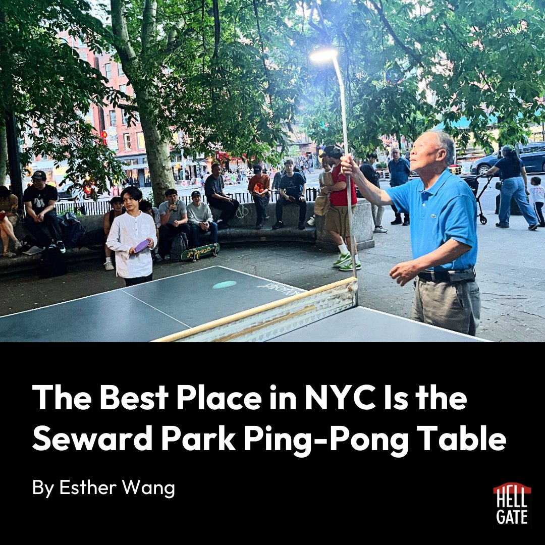 Our very own <a href="/estherxlwang/">Esther Wang</a> recently spent 12 hours hanging out at the Seward Park ping-pong table, which she argues is the "greatest place in all of New York City."

You'll probably agree after reading her story: hellgatenyc.com/best-place-in-…