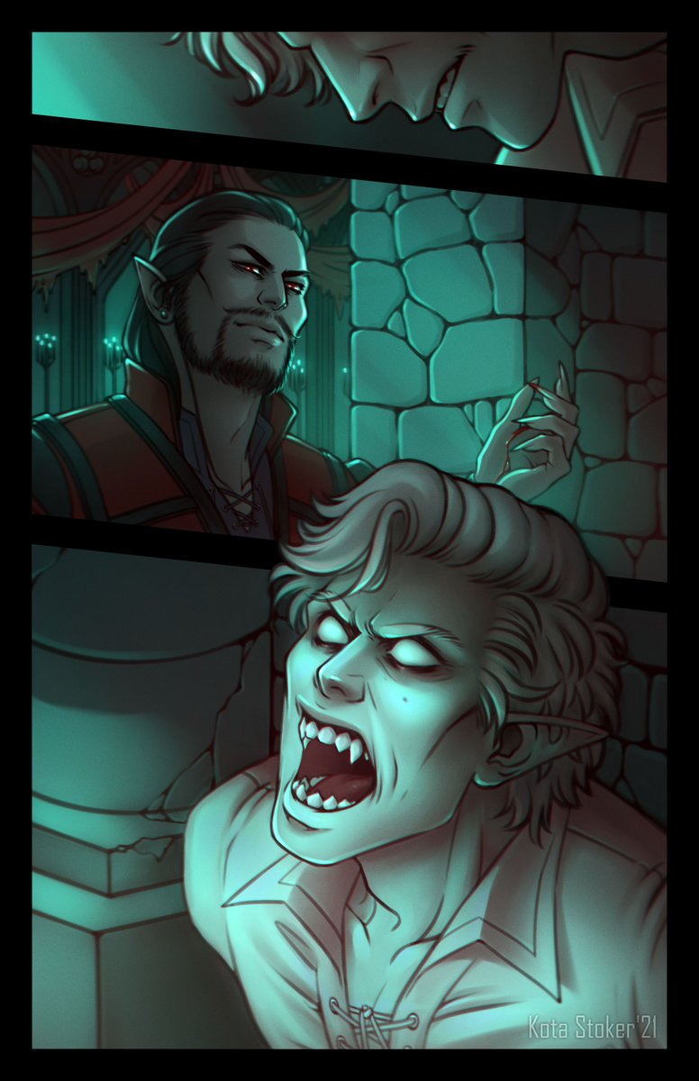 KotaStoker's tweet photo. Looking back at the older things I drew for #BG3 way back in EA it's interesting to see which ideas did hold up, and which of them didn't (that beard Cazador used to have certainly did not, lol). But hey, it was a part of the journey!

#BaldursGate3 #Astarion https://t.co/pkqw6oSR65