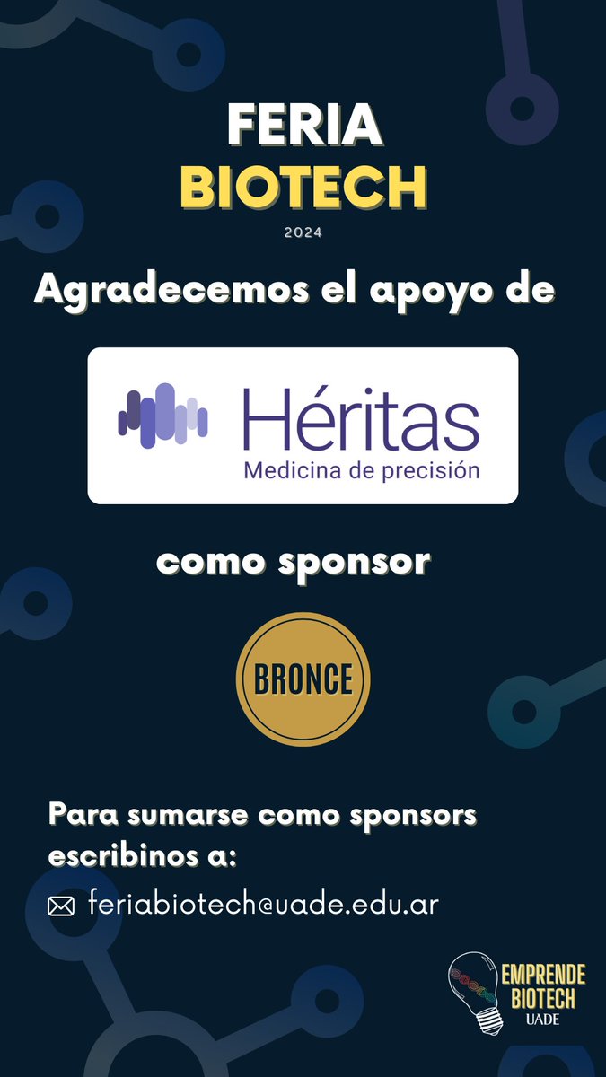 Mañana #FERIABIOTECH en el Campus de <a href="/UADEoficial/">UADE</a>. 
Héritas presente acompañando el evento🧬
