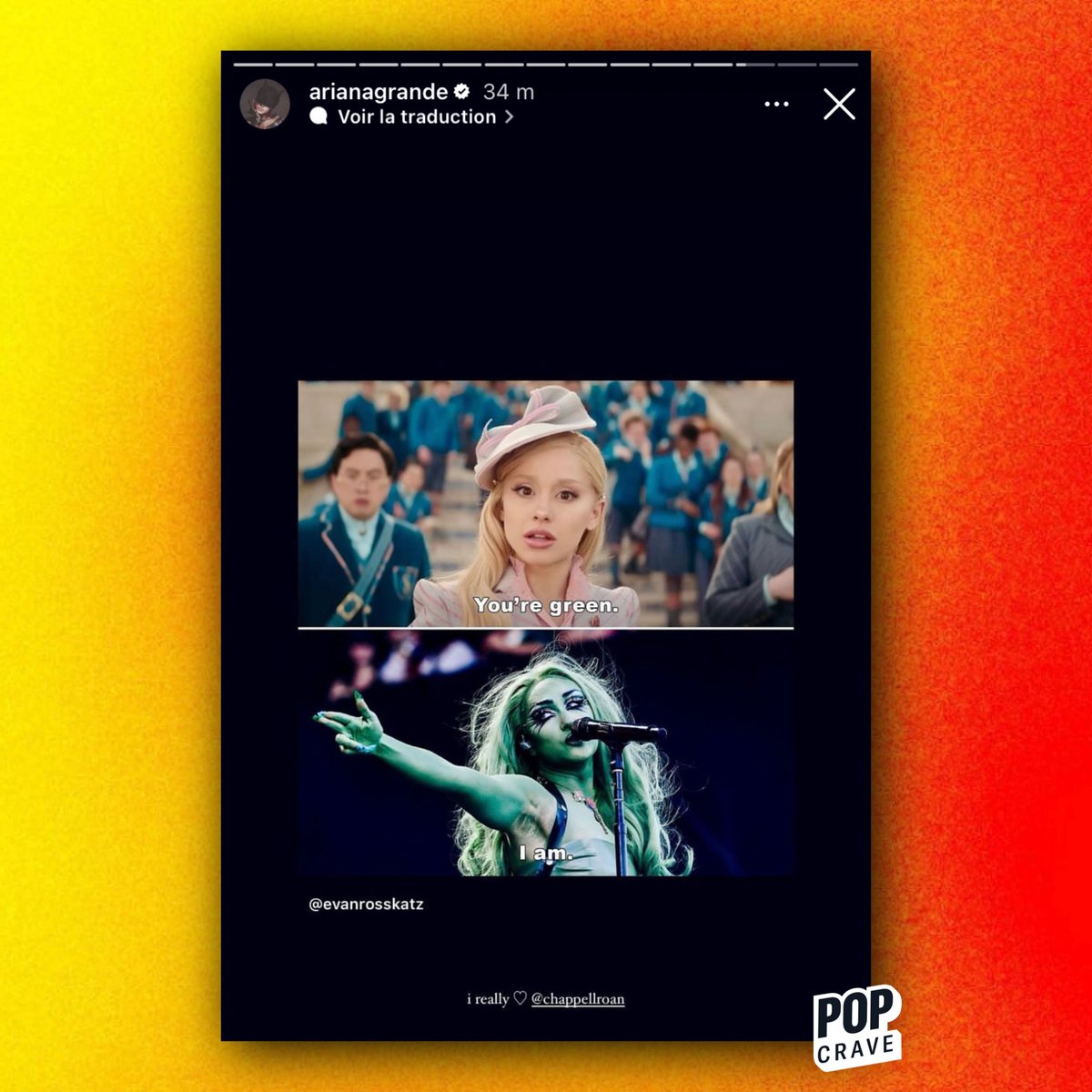 PopCrave's tweet photo. Ariana Grande shows love to Chappell Roan in new Story:

“i really ♡ Chappell Roan” https://t.co/rZXacheAyu
