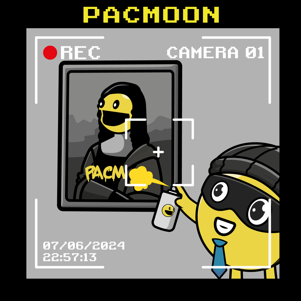 🚨 We know who vandalised the painting thanks to security cameras!
<a href="/Pacnub/">Pacnub</a> caught red-handed turning the Mona Lisa into "PACMoona Lisa"! 😆 

What do you think of this daring masterpiece?
<a href="/pacmoon_/">Pacmoon</a>