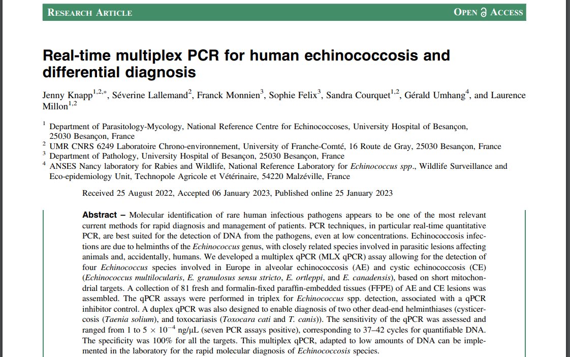 ParasiteJournal's tweet image. [2023] Real-time multiplex PCR for human echinococcosis and differential diagnosis doi.org/10.1051/parasi…