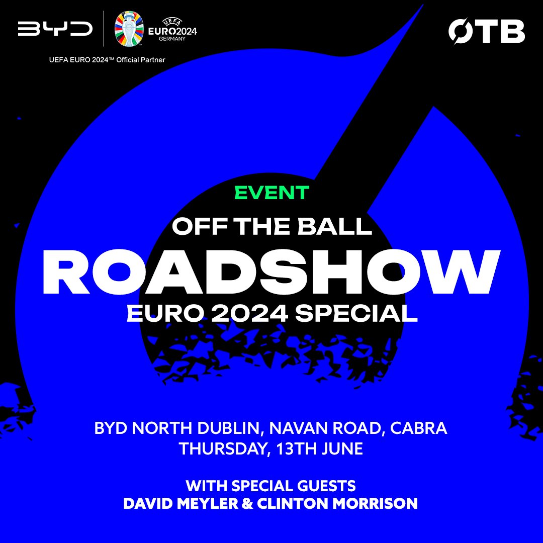 🚨Last chance to attend and maybe win tickets to the #UefaEuro2024 semis⚽

Join OTB Breakfast + special guests David Meyler &amp; Clinton Morrison <a href="/BYD_Ireland/">BYD Ireland</a> North Dublin on June 13th,finalists will face off for the chance to win!🇩🇪
Share &amp; tag your +1 to enter!

T&amp;C's apply

#BYD