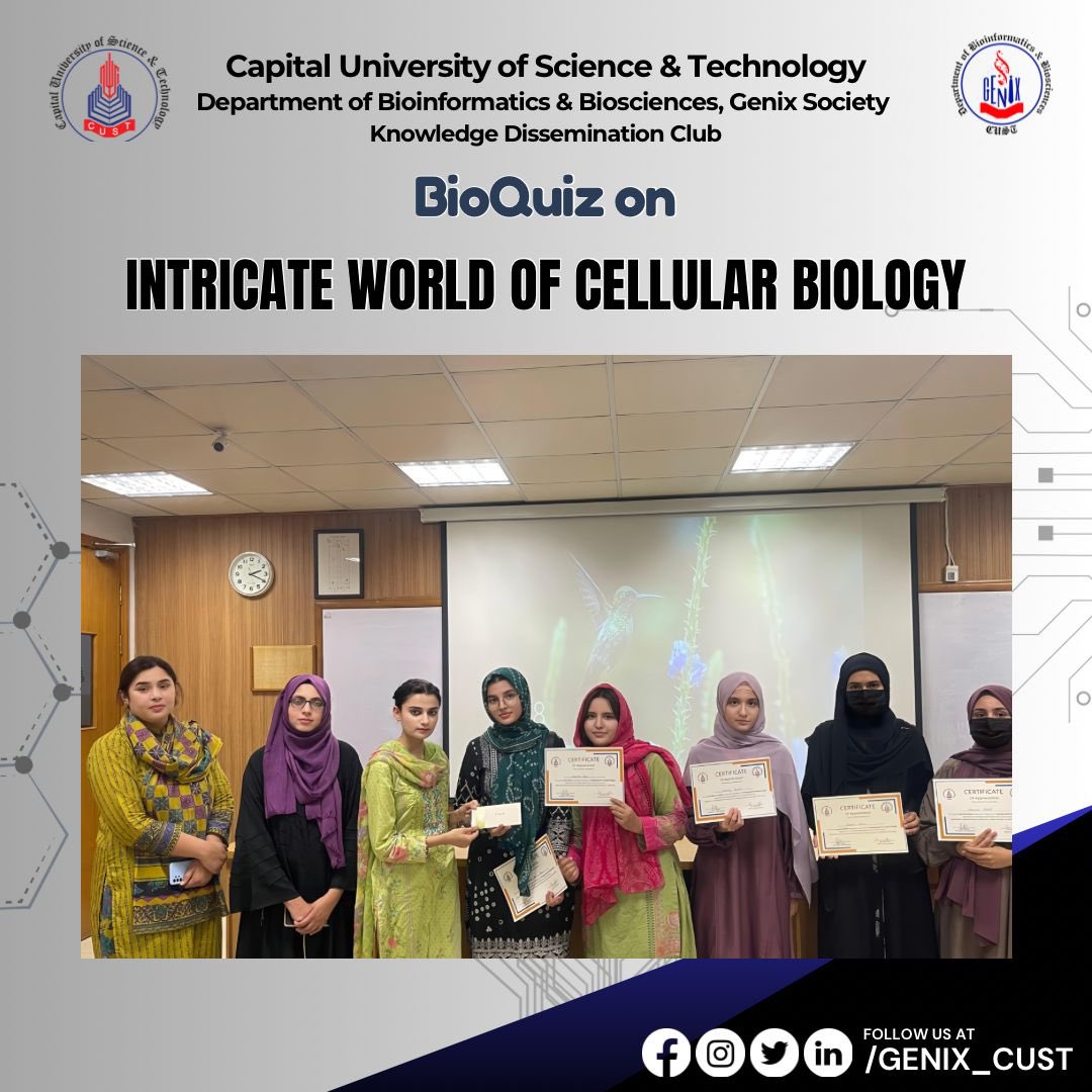 Genix_cust's tweet image. The Department of Bioinformatics and Biosciences GENIX, Knowledge Dissemination Club organized a quiz competition &quot;BioQuiz: Intricate world of Cellular Biology&quot; on 4th June,2024.

#BioQuiz #KnowledgeDisseminationClub #Genix