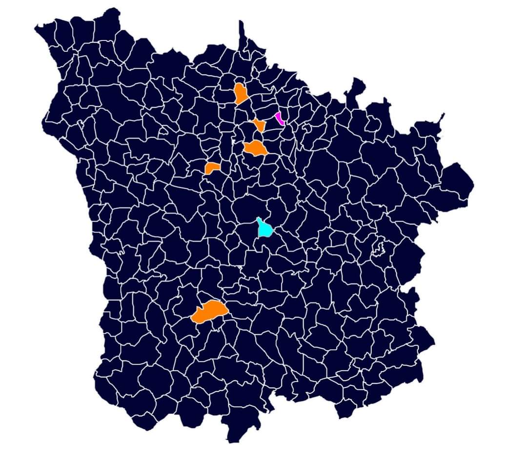 GuibertRn's tweet photo. La carte est sans appel, la #Nièvre hier a voté à 38,89 % pour la liste #RN  de Jordan Bardella 
 nous avons largement devancé la liste des macronistes 25 % derrière ... . Un objectif clair, aller chercher la victoire les 30 juin et 7 juillet et sortir les macronistes ! https://t.co/pPLKoYmT2T