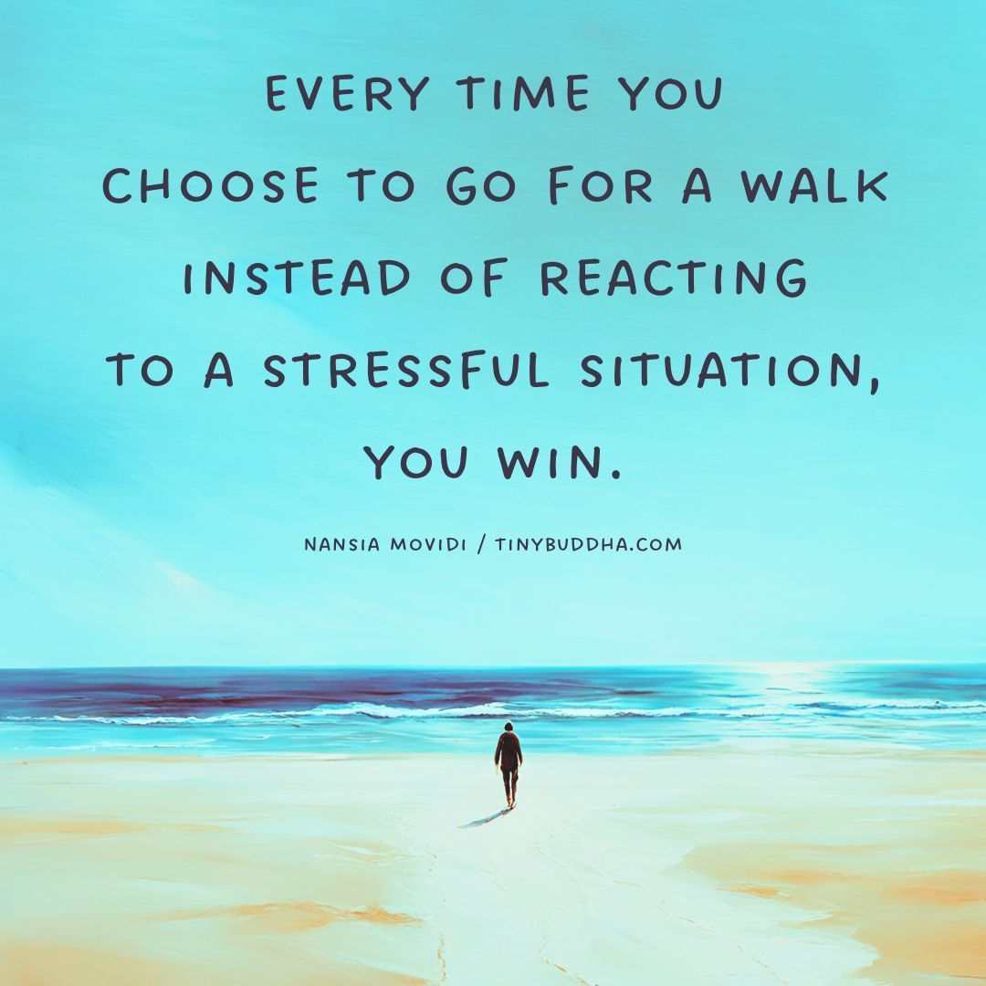 tinybuddha's tweet image. "Every time you choose to go for a walk instead of reacting to a stressful situation, you win.” ~Nansia Movidi