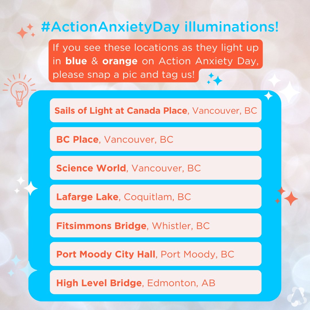 ✨️Today is the day to look out for landmark #illuminations in honour of #ActionAnxietyDay! If you manage to capture the shining blue &amp; orange lights, please consider sharing on social media and tagging us!⁠ ⁠🧡💙⁠