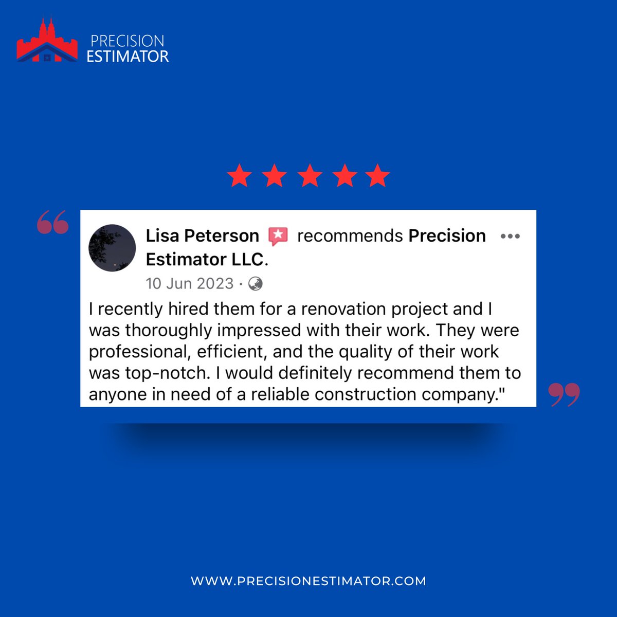 Precisionestllc's tweet photo. Discover why our clients trust us! Read their reviews and learn how Precision Estimator, LLC delivers top-notch construction cost estimation and takeoff services.🏗️📈

Together, let’s build a better future!
📧 - info@precisionestimator.com
📞 - +1 (919) 809-7320 https://t.co/OH35PeO8q6
