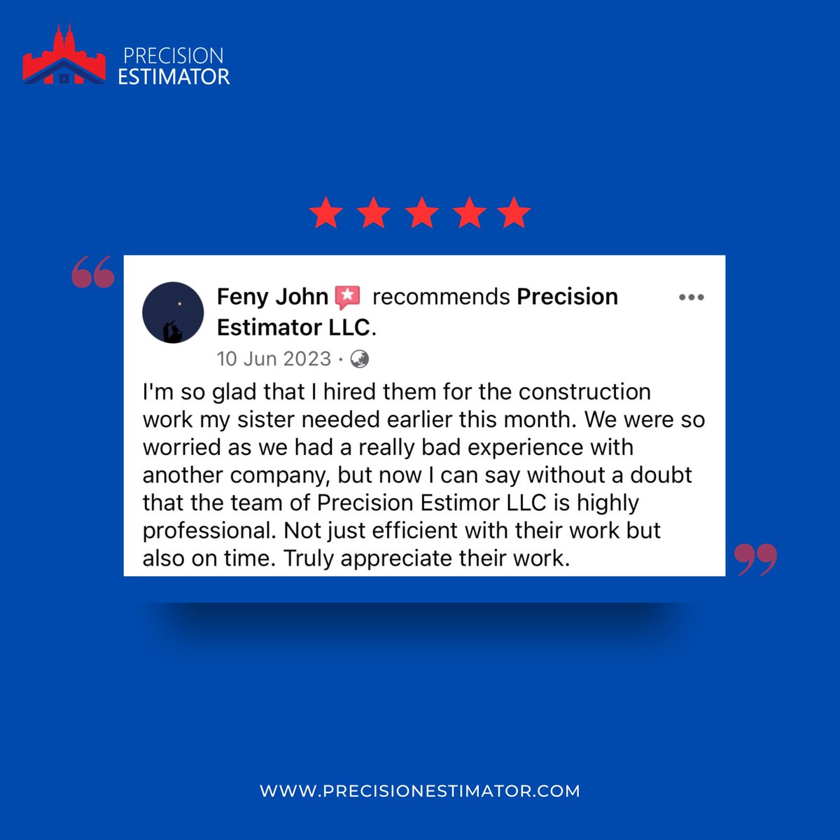 Precisionestllc's tweet photo. Discover why our clients trust us! Read their reviews and learn how Precision Estimator, LLC delivers top-notch construction cost estimation and takeoff services.🏗️📈

Together, let’s build a better future!
📧 - info@precisionestimator.com
📞 - +1 (919) 809-7320 https://t.co/OH35PeO8q6