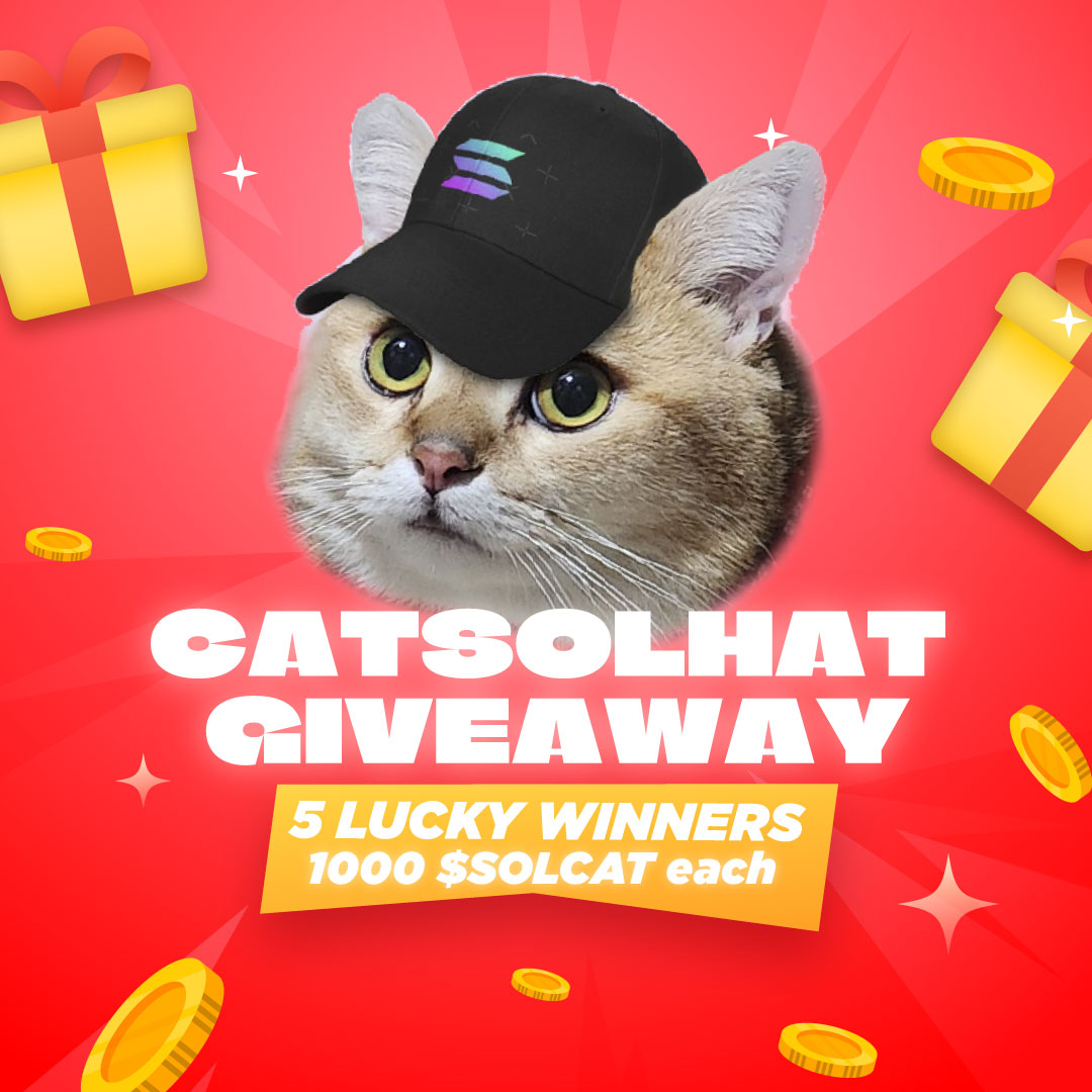 catsolhat's tweet photo. 🎉 We're starting the week with a great giveaway for our CatSolHat fans! 🐱🧢

🌟 5 lucky winners get 1,000 $SOLCAT each! 🌟
🕒 Ends in 3 Days!

How to join:
1️⃣ Follow @catsolhat
2️⃣ Like & Retweet this post
3️⃣ Comment with your thoughts about project + your Solana address