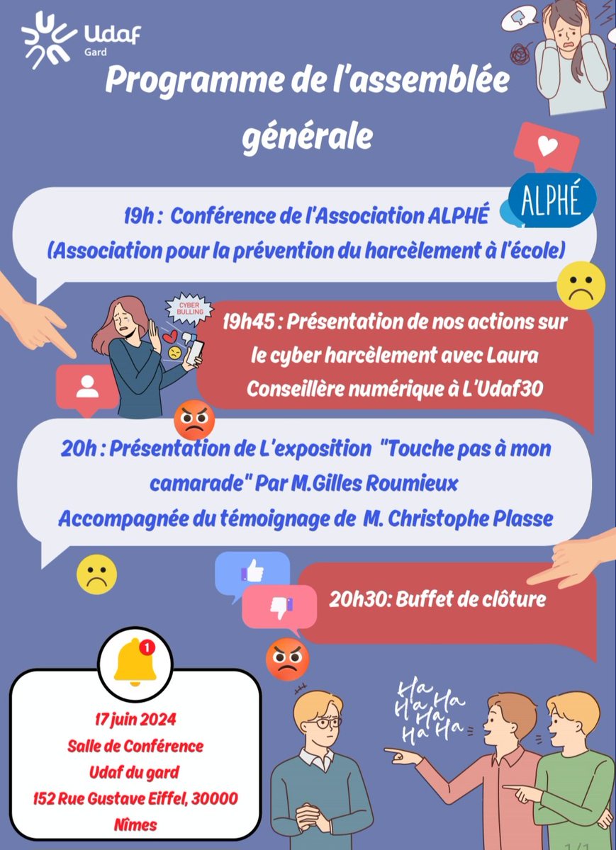 G_Roumieux's tweet photo. Merci à l'UDAF 30 de m'inviter à présenter l'exposition "Touche pas à mon camarade" en compagnie de Christophe Plasse, le père d'Alexandre, un élève harcelé, dont le témoignage est précieux.
Très heureux de retrouver l'association ALPHE qui fait un travail  remarquable. https://t.co/pzWtgh5APa