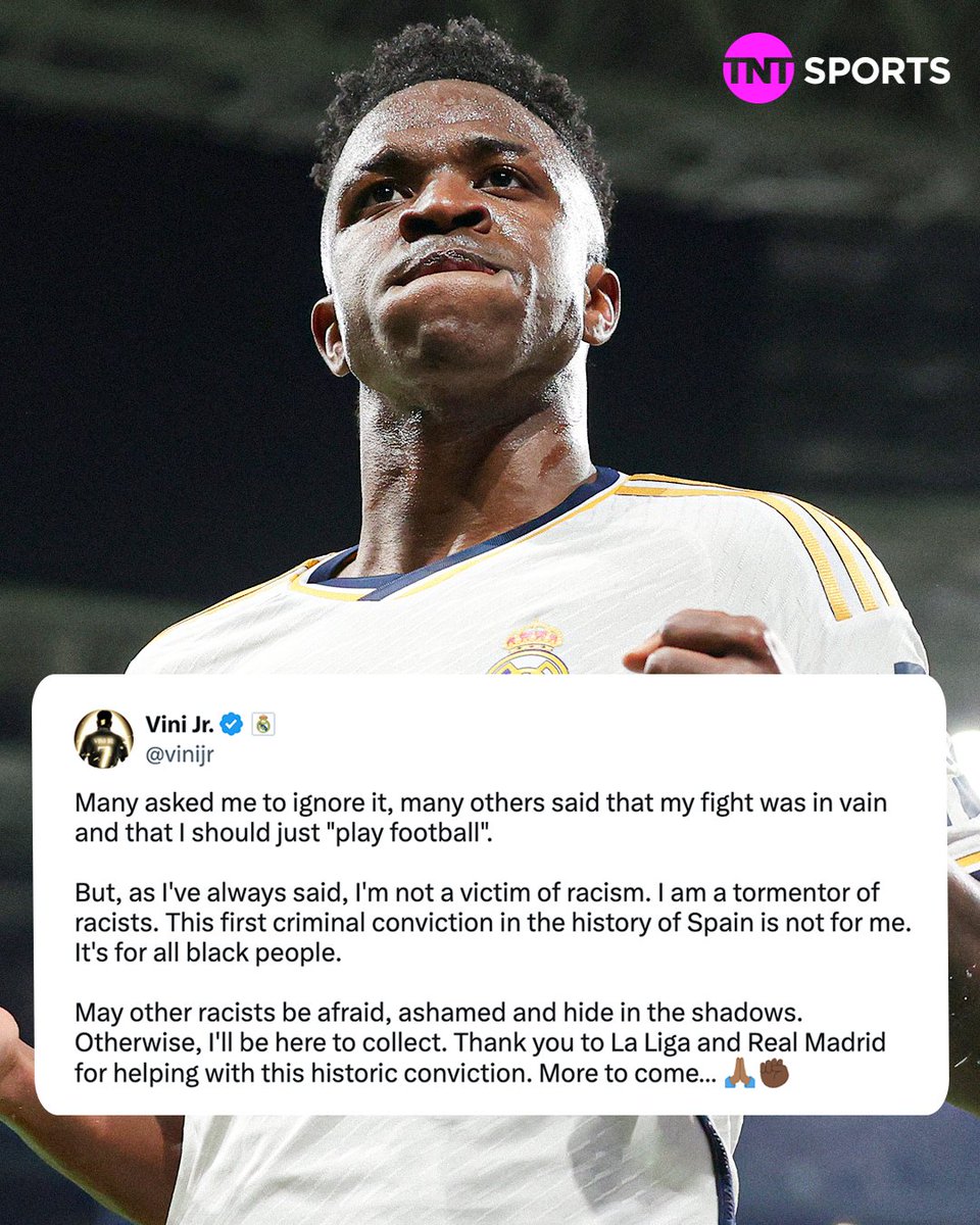 Football on TNT Sports (@footballontnt) on Twitter photo Vinicius Jr. has released a tweet after three fans who racially abused him last year at Mestalla were handed eight-month prison sentences. Vinicius Jr. has released a tweet after three fans who racially abused him last year at Mestalla were handed eight-month prison sentences.