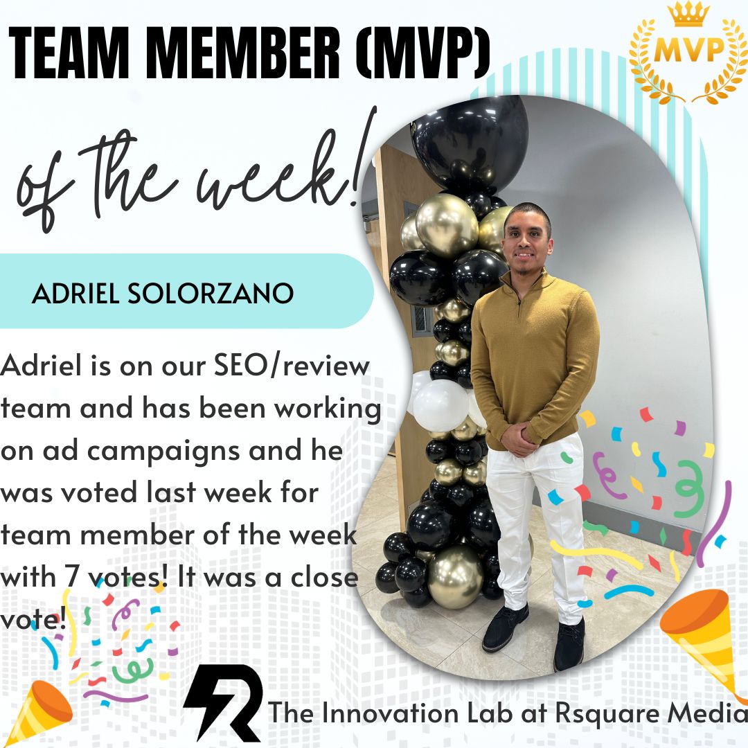 rsquaremediany's tweet image. 🎉 Shoutout to Adriel Solorzano, our MVP of the Week! As one of Rsquare Media’s top SEO and Ad Campaign specialists, Adriel’s expertise and hard work drive incredible results. Thank you for everything you do! 💪 #employeeoftheweek #employeeswhoshine #MVPoftheweek