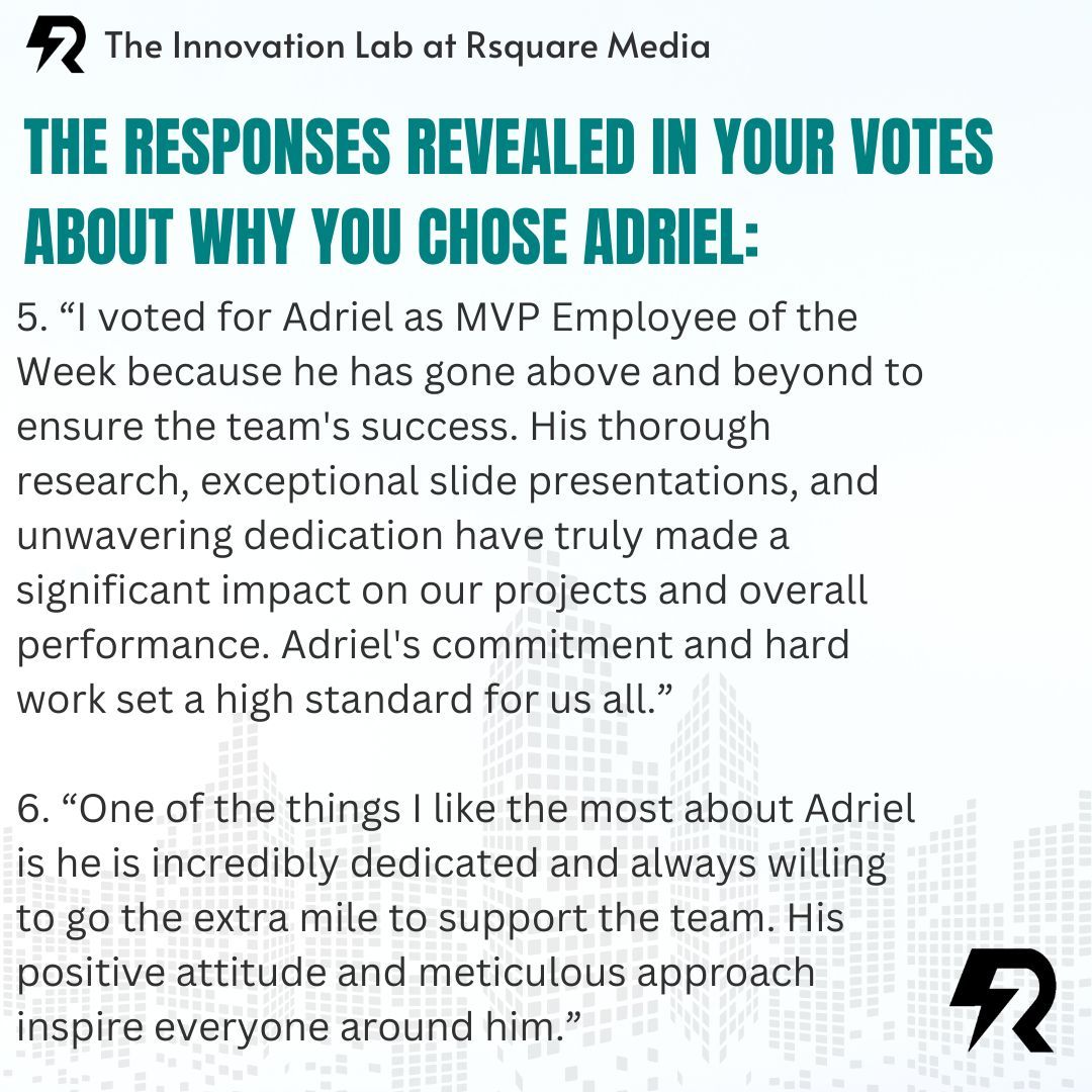 rsquaremediany's tweet image. 🎉 Shoutout to Adriel Solorzano, our MVP of the Week! As one of Rsquare Media’s top SEO and Ad Campaign specialists, Adriel’s expertise and hard work drive incredible results. Thank you for everything you do! 💪 #employeeoftheweek #employeeswhoshine #MVPoftheweek
