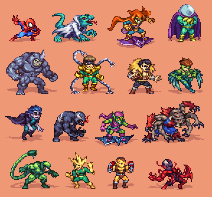 Orkimides's tweet image. Spider-Man & Friends #pixelart #spiderman #ドット絵