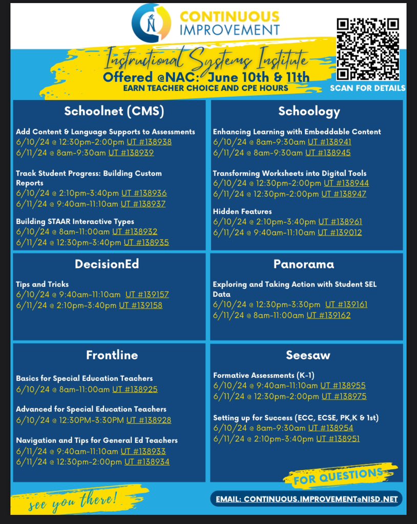 Day 1 of the Instructional Systems Institute is full of learning. Join us for day 2 if you need training in CMS, Schoology, Seesaw, Panorama, Frontline or DecisionEd! 
drive.google.com/file/d/1jyHMI5…
