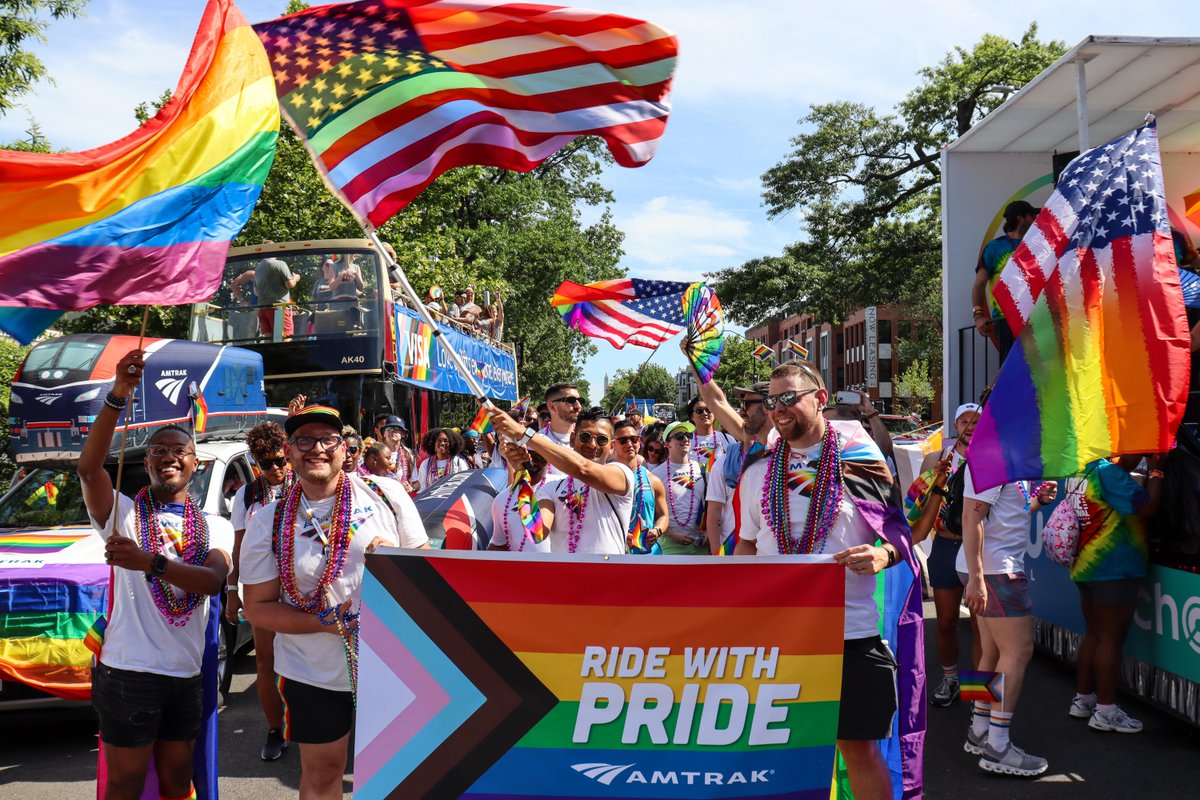 Amtrak's tweet photo. We’re still smiling from this weekend’s Capital Pride celebration in DC! 🏳️‍🌈 https://t.co/MN9x5j0S4c