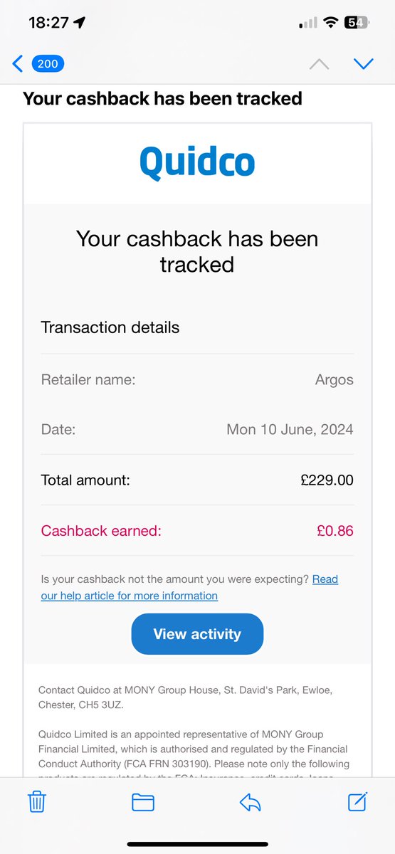 DavidJClaxton's tweet photo. At what point does #cashback become a piss-take? 🤔 So generous of @quidco! https://t.co/oaC1zC23Qz