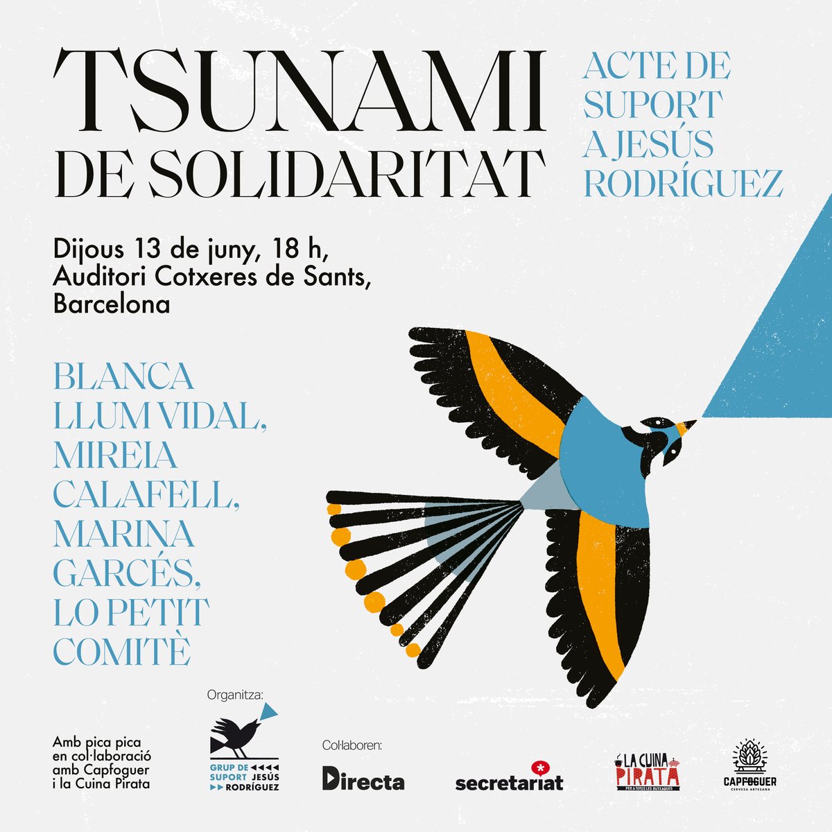 Aquest dijous a les 18h, a l'Auditori Cotxeres de Sants,📷#Tsunami de Solidaritat!  

Un acte  que comptarà amb poesia, intervencions i una mica de música!

nosaltrespertu.cat