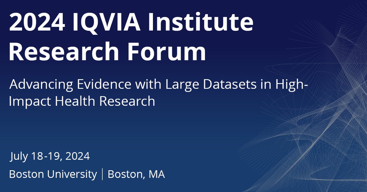 Join the 2024 IQVIA Institute Research Forum on July 18-19. This event, in collaboration with <a href="/BUQuestrom/">Questrom School of Business, Boston University</a> and <a href="/BUSPH/">Boston University School of Public Health</a>, invites healthcare researchers to discuss the application of large datasets, AI, &amp; more: bit.ly/45hNvWJ #ClinicalDevelopment #DataScience #buquestrom