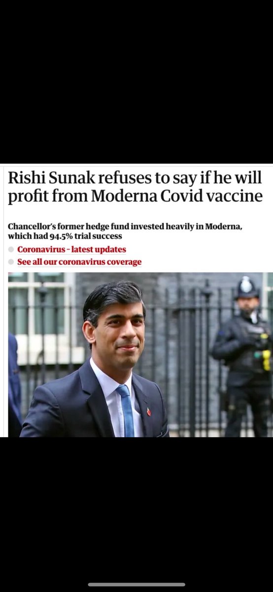 Resistance20001's tweet photo. @sophielouisecc M. U. R. D. E. R. N. A.
UK Prime Minister invested £500,000,000 in Moderna the Covid Vaccine producer in 2019 BEFORE the pandemic.
Is insider trading and accessory to murder a crime?
@CPSUK @ThamesVP @1922_Committee @UKParliament @HouseofCommons @elonmusk @MetCC @FT https://t.co/9VVjjludlb