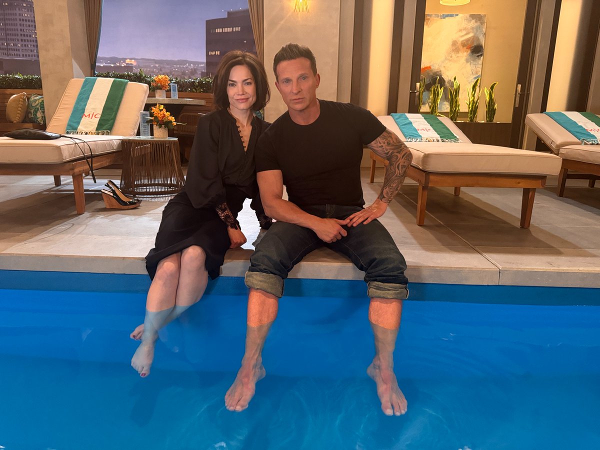 GeneralHospital's tweet photo. We couldn't believe Elizabeth convinced Jason to take off his shoes either. 📸 @RebeccaLHerbst #SteveBurton #BehindtheScenes #GH #GeneralHospital https://t.co/EtDKIlQ6H7